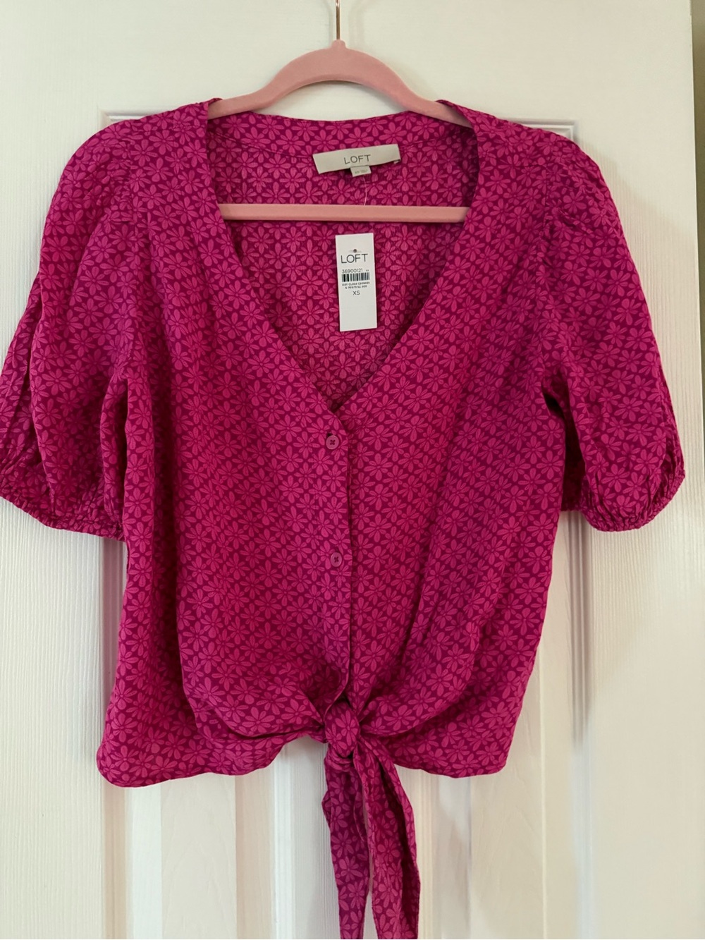 LOFT Women's Pink Tie-Front V-Neck Blouse
